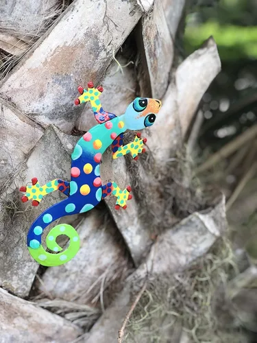Vista 3 de Placa, modelo Gecko, de metal reciclado para la pared, Metal, 8 pulgadas Florida