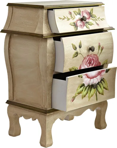 Vista 7 de Nearly Natural Mesita de noche antigua con mesita de noche de arte floral, beige/rosa/dorado, 23 x 14.5 x 34.5 pulgadas