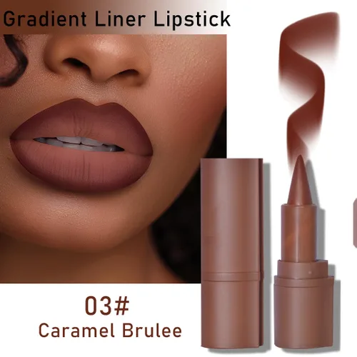 Vista 78 de BAISEN DIARY 2 en 1 doble punta mate delineador de labios y brillo de labios, lápiz combinado de labios marrón nude degradado, delineador de labios