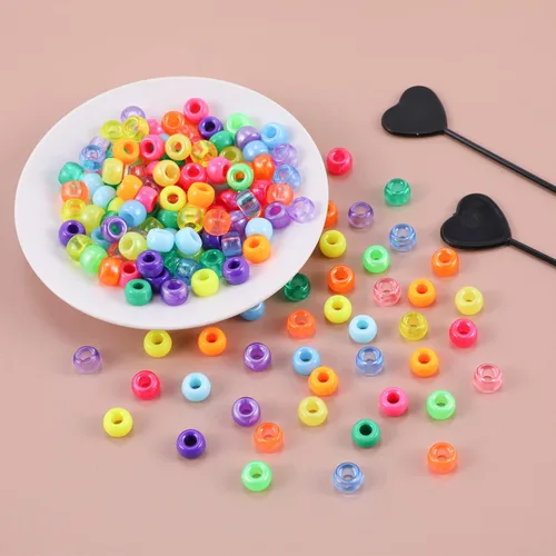 Vista 5 de Cuentas de pelo de 18 colores de 0.354 in para trenzas de cabello, kit de cuentas de pony arcoíris para hacer joyas, cuentas Kandi para hacer