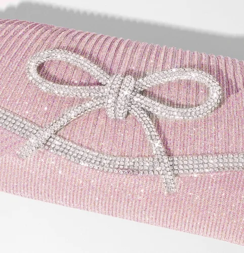 Vista 7 de Bolso de mano con lazo brillante para mujer con diamantes de imitación de purpurina para boda, fiesta, graduación, bolsa de noche elegante, caja