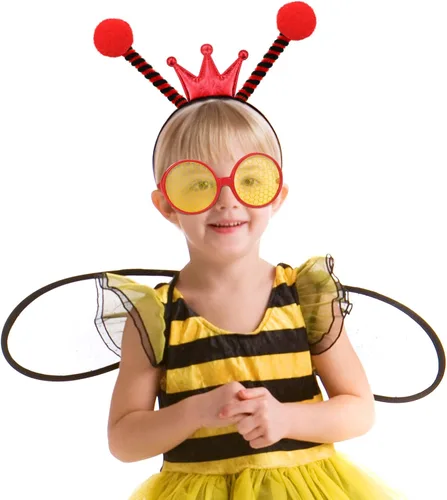 Vista 6 de Bee Costume Bee Ladybug Antenna Headband and Glasses Set Bumble Bee Sunglasses Halloween Cosplay Party Favors for Women Kids