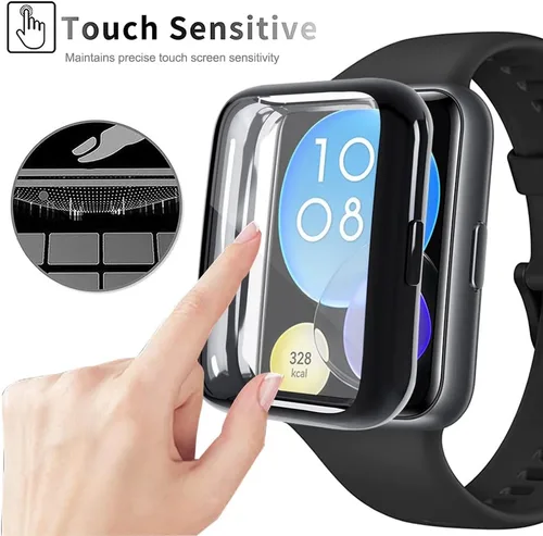 Vista 2 de Funda compatible con Huawei Watch Fit 2, funda protectora completa de TPU de alta transparencia plateada con protector de pantalla, antimanchas
