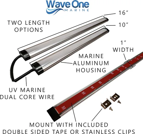 Vista 4 de Wave One Marine Spectrum RGBW Luz Rígida Controlador Interno LED Impermeable Luz de Cortesía Decorativa para Barco 12V Voltios RV Control
