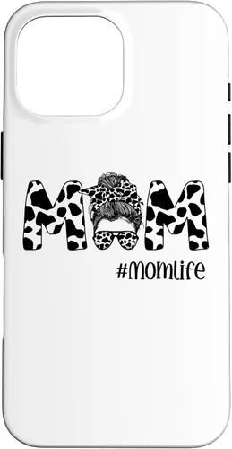 Vista 19 de iPhone 16 Funny Women Mom Life Cow Messy Bun Hair Bandana Glasses Case