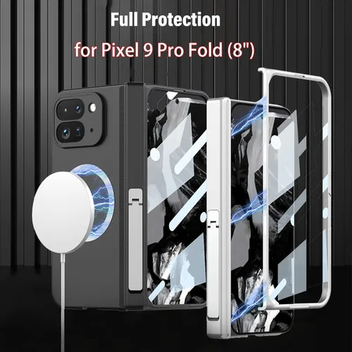Vista 2 de Funda de teléfono para Google Pixel 9 Pro Fold compatible con cargador inalámbrico MagSafe con protector de pantalla, protección de bisagra, soporte