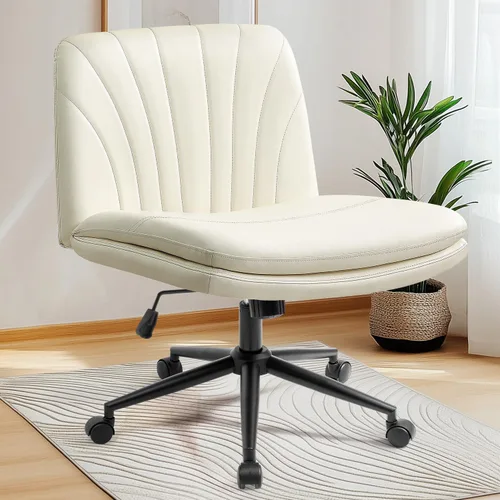 Vista 17 de NEO CHAIR Silla cruzada con ruedas, escritorio de oficina con patas marrón (Brown PU)
