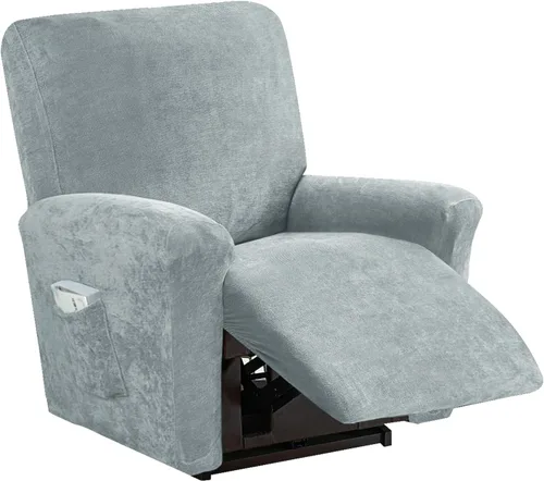 Vista 12 de vctops 4 fundas elásticas de felpilla de lujo para sillas reclinables, protector suave de muebles con parte inferior elástica para niños, gatos, Azul