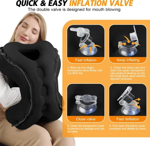 Vista 9 de Almohada inflable de viaje, almohada de cuello de viaje multifunción para avión para evitar dolor de cuello y hombros, soporte para la cabeza
