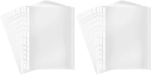 Vista 5 de Bolsillo perforado A4, protectores de hojas, 100 páginas, protectores de hojas transparentes para carpetas, protectores de páginas de plástico