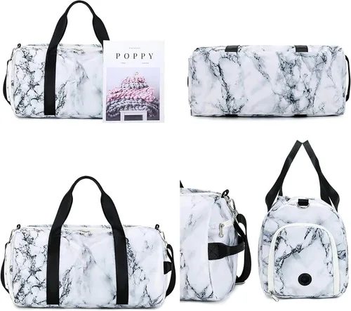 Vista 7 de Mochila deportiva de lona para viaje o gimnasio, para hombre y mujer, con compartimento para zapatos y bolsillo para cosas húmedas