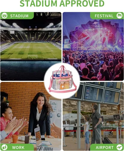 Vista 30 de MAY TREE Bolsa transparente para eventos en estadios de 12 x 6 x 12 pulgadas, bolsa de almuerzo transparente con correas reforzadas para trabajo
