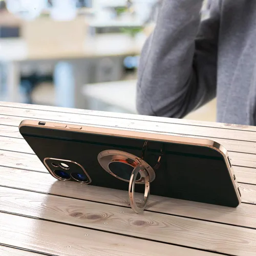 Vista 3 de Compatible con iPhone 11 Kickstand, anillo de rotación de 360 grados integrado con borde de oro rosa brillante que funciona con soporte magnético