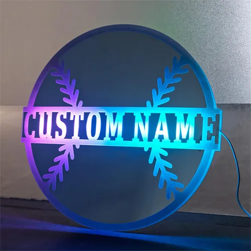 Vista 7 de Espejo de béisbol personalizado para pared, espejo personalizado con nombre de jugador de béisbol con luz LED, letrero de neón acrílico de béisbol