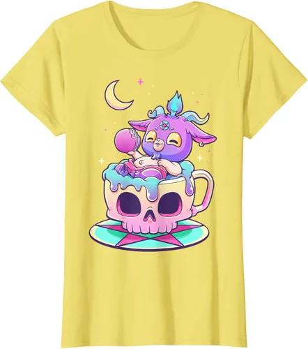 Vista 77 de Kawaii Pastel Goth Cute espeluznante Pentáculo Baphomet - Camiseta de cabra, Negro