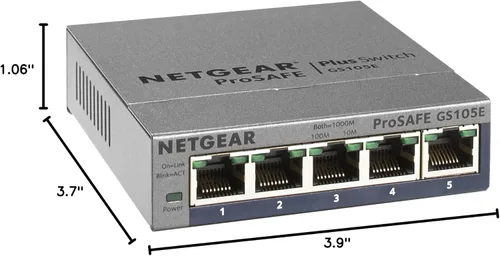 Vista 6 de NETGEAR - Conmutador Smart Managed Easy de 5 puertos Gigabit Ethernet (GS105Ev2) - Administrado, montaje en escritorio o pared, y protección
