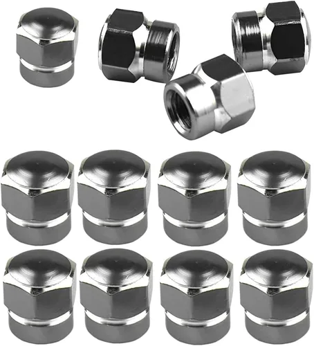 Vista 9 de 12 tapas de vástago de válvula de neumático de automóvil, cubiertas de vástago resistentes de aleación de aluminio en forma hexagonal, juego