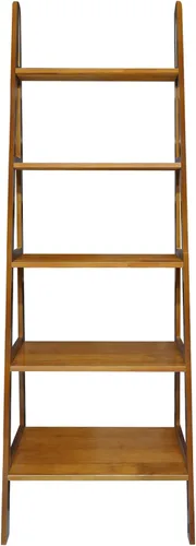 Vista 3 de Casual Home Librería de escalera de 5 estantes de madera maciza 100% estándar, 72 pulgadas de alto, castaño