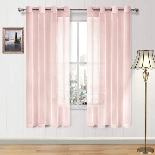 Vista 145 de DWCN Cortinas traslúcidas color verde frijol para sala de estar y dormitorio - Cortinas voile con aspecto de lino sintético con ojales en la parte