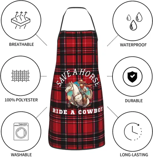Vista 8 de nopicsn Save A Horse Ride A Cowboy Delantal para cocinar con bolsillos para mujeres y hombres, delantales divertidos para cocineros, Blanco