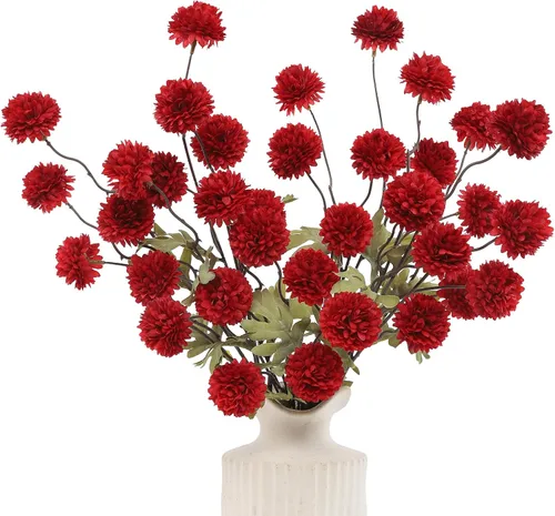 Vista 10 de DuHouse 6 piezas de flores artificiales de seda falsa pompón crisantemo, pequeña mini bola de crisantemo de seda con tallos para bodas DIY arreglos