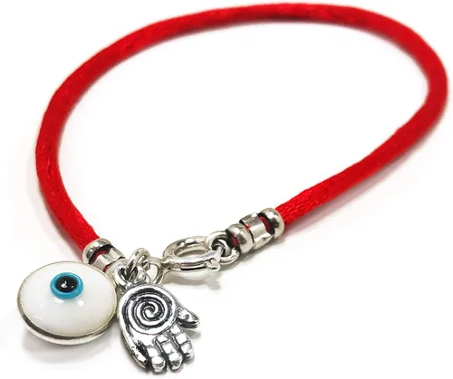 Vista 7 de Pulsera 3 en 1 con dije contra el mal de ojo para la suerte con dije plateado de protección de mano de Fátima en cuerda roja de la suerte, pulsera