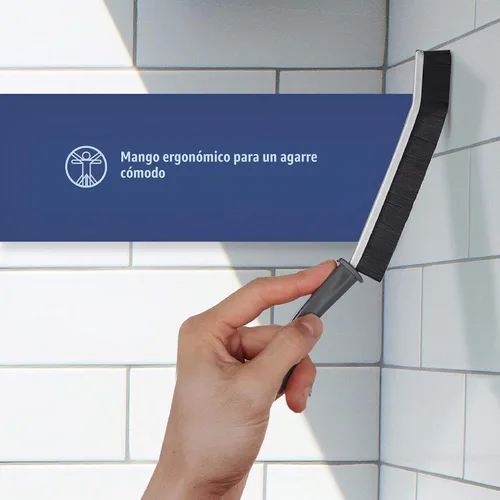 Vista 5 de Cepillo limpiador de lechada para juntas de azulejos profundos, cerdas rígidas en ángulo para duchas, bañeras, cocinas, herramienta de limpieza