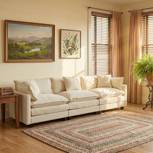 Vista 51 de Sofá modular modular de felpilla beige de 78 pulgadas para sala de estar, sofá modular de felpilla beige para sala de estar, sofás para sala
