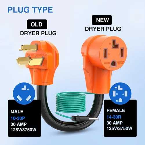 Vista 7 de Nilight Cable adaptador de secadora de 30 amperios a 30 amperios, 3 clavijas, 125 V, 3750 W, cobre puro, salida de secadora a nueva secadora
