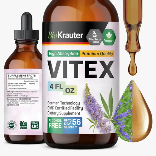 Vista 9 de BIO KRAUTER Vitex Chasteberry Suplemento para mujeres y apoyo para la menopausia* – 2 onzas líquidas 28 días de suministro – Tintura de bayas Vitex