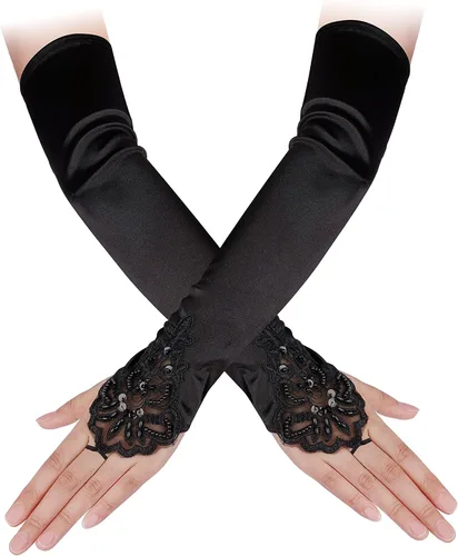 Vista 9 de Cizoe (aa) - Juego de accesorios de estilo Gatsby de la década de 1920, para mujer, diadema de estilo flapper, tocado, collar, guantes