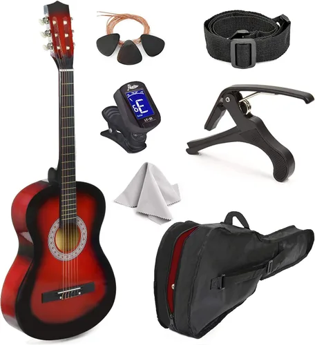 Vista 17 de Guitarra de madera para zurdos de 30 pulgadas con estuche y accesorios para niños, niñas, niños, adolescentes, principiantes (30 pulgadas, negro)