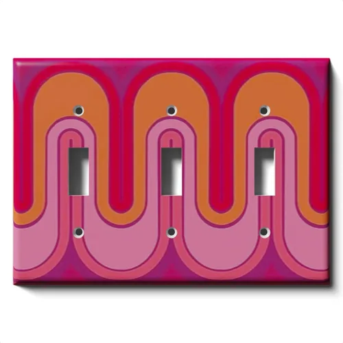 Vista 13 de Placa decorativa de salida - Ondas retro rojas - Receptáculo doble dúplex
