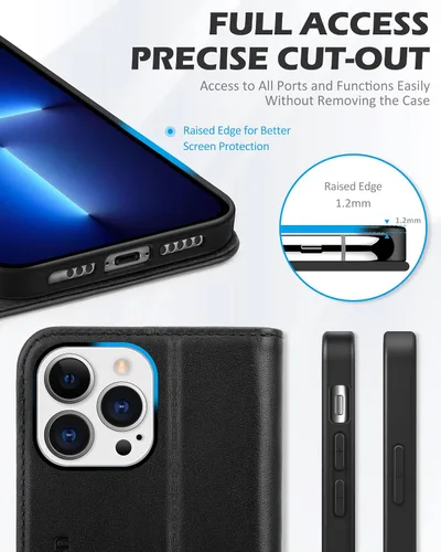 Vista 7 de SHIELDON Funda para iPhone 13 Pro 5G, funda de piel auténtica tipo cartera con bloqueo RFID, tarjetero de crédito, soporte magnético a prueba