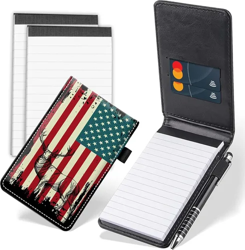 Vista 10 de Juego de 4 mini bloc de notas de bolsillo, diseño de corazón de dinosaurio, funda de piel sintética, soporte para notas con 2 ranuras para tarjetas