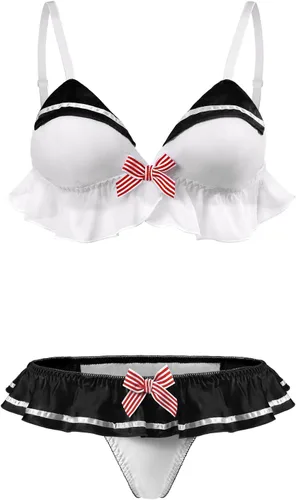 Vista 5 de Littleforbig Women Nightwear Sexy Contrast Collar Sleeveless Backless Bikini Bra Panties Bikini Set Negro