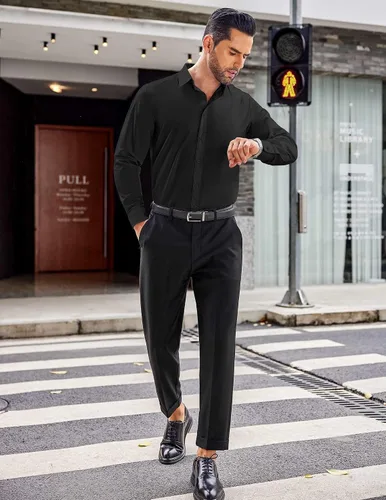 Vista 3 de COOFANDY Camisas de vestir para hombre, camisas de manga larga con botones, camisa formal de negocios