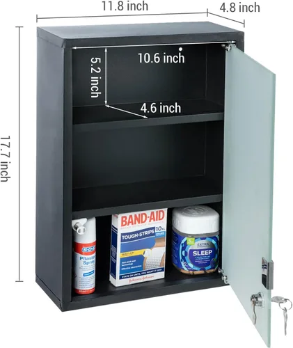 Vista 2 de MyGift Gabinete negro de la medicina del cuarto de baño, gabinete de almacenamiento montado en la pared del metal con 3 estantes, cerrando