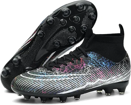Vista 4 de FREEAJING Zapatos de fútbol para hombre, botas de fútbol de caña alta, zapatos de pinchos, zapatos de fútbol profesional, atlético, fútbol sala
