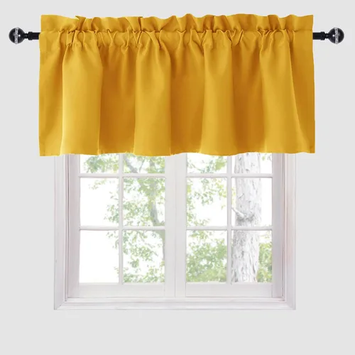Vista 18 de Hiasan Cortinas opacas con cenefa para oscurecimiento sólido de habitación, cenefas con bolsillo para barra, para ventanas, 42 x 12 pulgadas