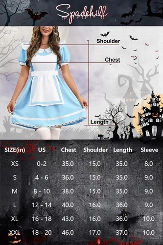 Vista 6 de Spadehill Vestido de manga corta para disfraz de princesa azul y blanco para mujer de Halloween