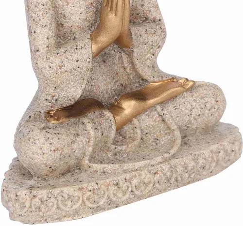 Vista 9 de Hilitand Estatua de Buda meditando sentado decoración del hogar adorno tallado figura artesanía arenisca (A dorado)