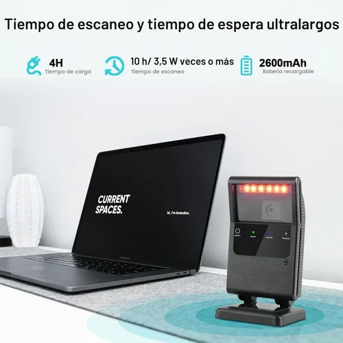 Vista 6 de Escáner de código de barras inalámbrico OBZ, lector de código QR 2D de escritorio manos libres Bluetooth