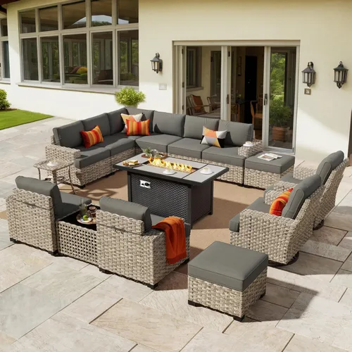 Vista 33 de HOOOWOOO Juego de Muebles Seccionales para Patio al Aire Libre, 6 Piezas Juegos de Conversación de Mimbre Sofá en Forma de L, Sofá Extra Profundo