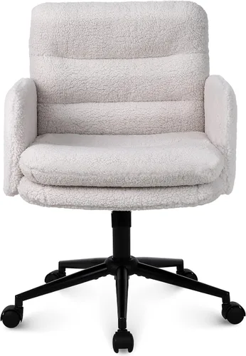 Vista 8 de Youhauchair Silla tapizada para oficina en casa, cachemira sintética, moderna, respaldo medio, silla de escritorio con ruedas, ergonómica, altura