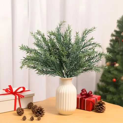 Vista 9 de EDIMENS 3 paquetes de ramas artificiales de cedro de 22.4 pulgadas, tallos sintéticos de cedro de Navidad, ramas de vegetación de hojas sintéticas