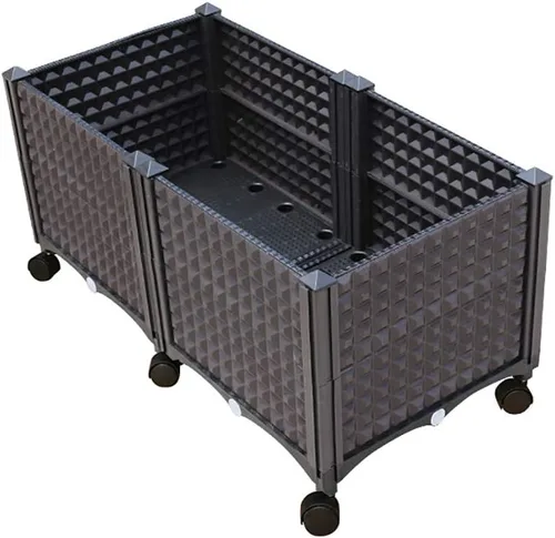 Vista 7 de Cama de jardín elevada con ruedas, maceta de plástico con riego automático con tapón de drenaje, kit de maceta de ratán para interiores