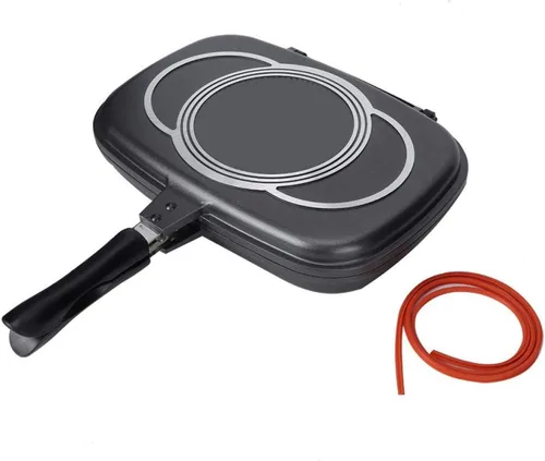 Vista 8 de Sartén de doble cara, sartén portátil antiadherente para panqueques, tortilla, mango antiquemaduras, sartén cuadrada Omlette, sartén abatible