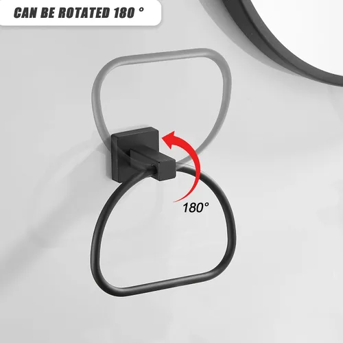 Vista 3 de Leyden Toallero de mano negro mate, anillo de toalla de baño, colgadores de toalla de mano de baño montado en la pared medio redondo moderno