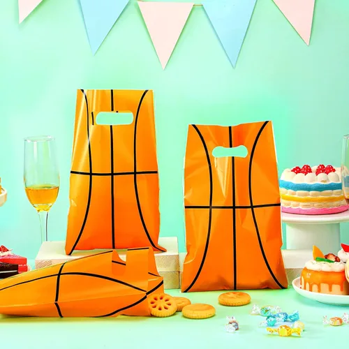 Vista 3 de Sinmoe 50 bolsas de regalo de baloncesto con asa, bolsas de plástico para regalos de fiesta de baloncesto, bolsa de dulces para niños y hombres
